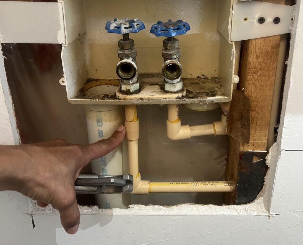 broken CPVC washer supply line